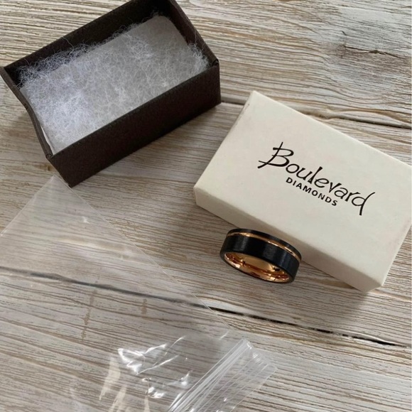 NEW Black Tungsten and Rose Gold wedding band - Picture 2 of 3